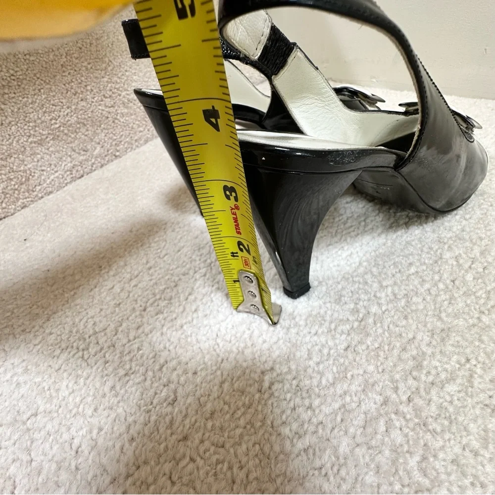 VTG Amalfi by Rongoni Black Patent Leather Peep-Toe Slingbacks Made in Italy 7 - Picture 7 of 7
